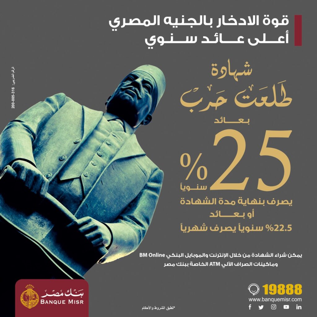 بنك مصر يستأنف طرح شهادات بعائد 25% غداً، والحصيلة 31 مليار جنيه