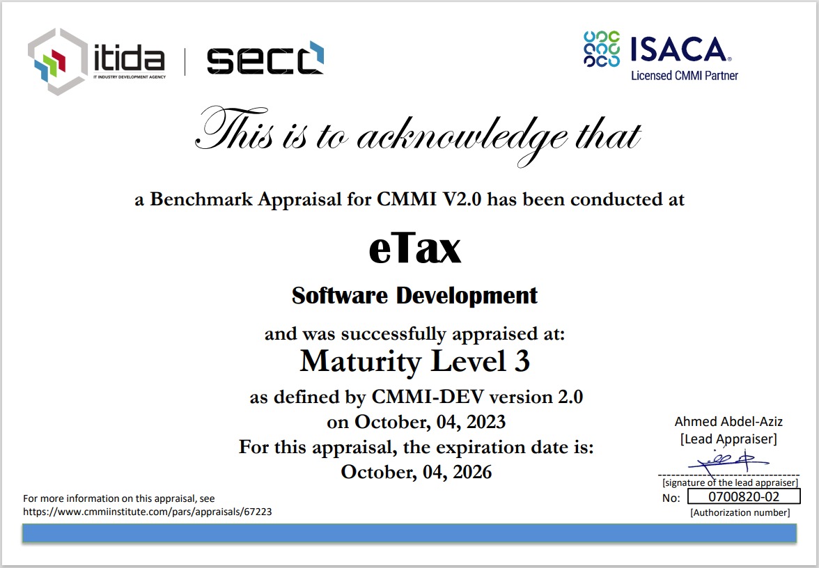«إي تاكس» تحصل على شهادة الاعتماد الدولي CMMI لجودة تطوير البرمجيات