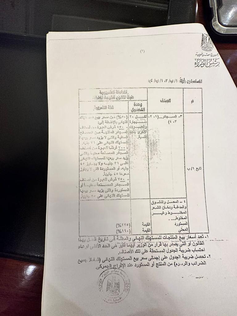 غضب رئيس الشعبة.. مفاجأة في تعديلات ضريبة القيمة المضافة الجديدة علي السجائر