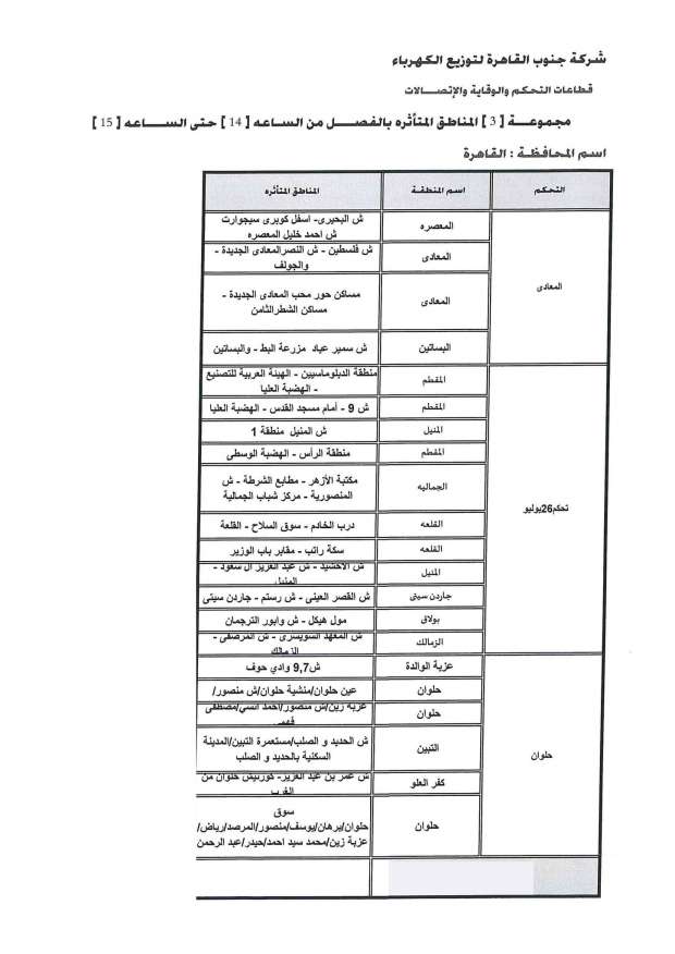 خاص| أعرف منطقتك.. بالجداول تعديل مواعيد انقطاع الكهرباء وتخفيف ألاحمال في 66 منطقة (عاجل)