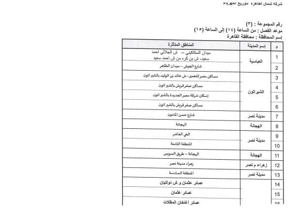 خاص| أعرف منطقتك.. بالجداول تعديل مواعيد انقطاع الكهرباء وتخفيف ألاحمال في 66 منطقة (عاجل)