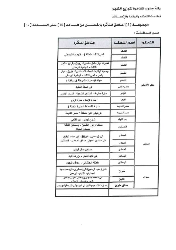 خاص| أعرف منطقتك.. بالجداول تعديل مواعيد انقطاع الكهرباء وتخفيف ألاحمال في 66 منطقة (عاجل)