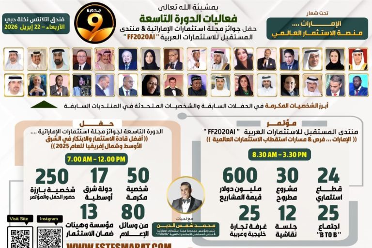 مجلة استثمارات تطلق دورتها التاسعة 22 إبريل المقبل احتفاءً بمشاريع بقيمة 600 مليون دولار وتكريم 50 رائد أعمال