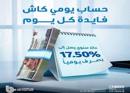 بنك قناة السويس يرفع العائد على حساب «يومي كاش» حتى 17.5%