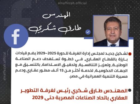 جرافيك| المهندس طارق شكري رئيسا.. التشكيل النهائي لغرفة التطوير العقاري حتى 2029