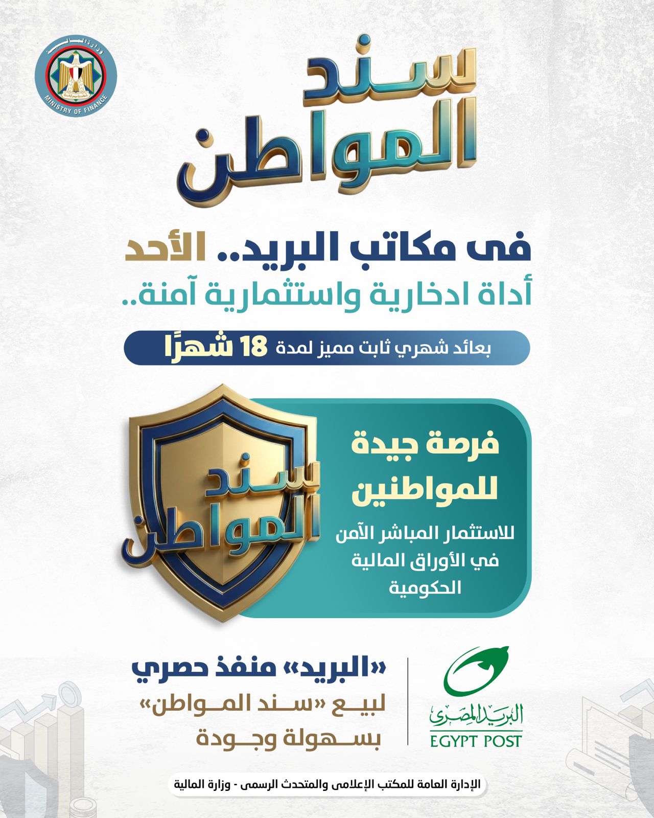 وزارة المالية والبريد المصري يطلقان «سند المواطن».. استثمار آمن بعائد شهري مميز